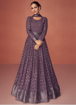 Georgette Embroidered Mauve  Readymade Salwar Kameez