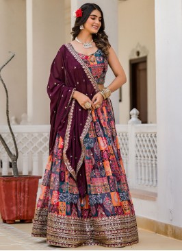 Georgette Embroidered Multi Colour Readymade Lehen