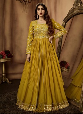 Georgette Embroidered Mustard Anarkali Salwar Kameez