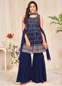 Georgette Embroidered Navy Blue Pakistani Salwar Suit