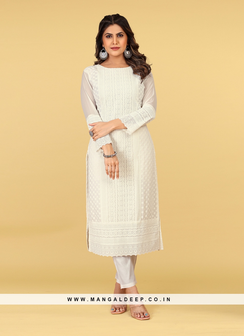 Buy Off White Cotton Full Sleeves Long Kurta Online @ Tjori.Com. Easy  Return – TJORI