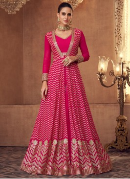 Georgette Embroidered Pink Readymade Salwar Kameez