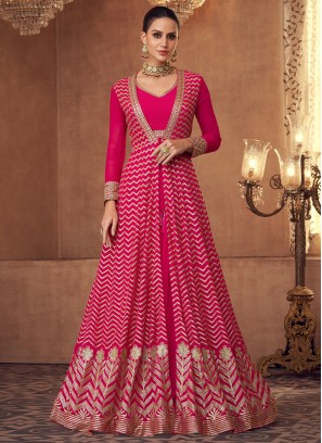 Georgette Embroidered Pink Readymade Salwar Kameez