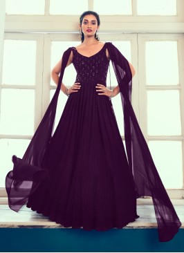 Georgette Embroidered Purple Trendy Gown