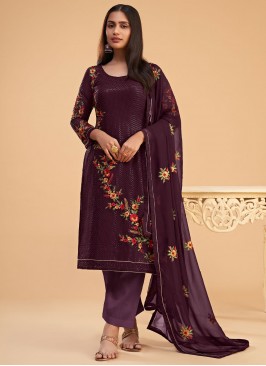 Georgette Embroidered Straight Salwar Kameez in Wi