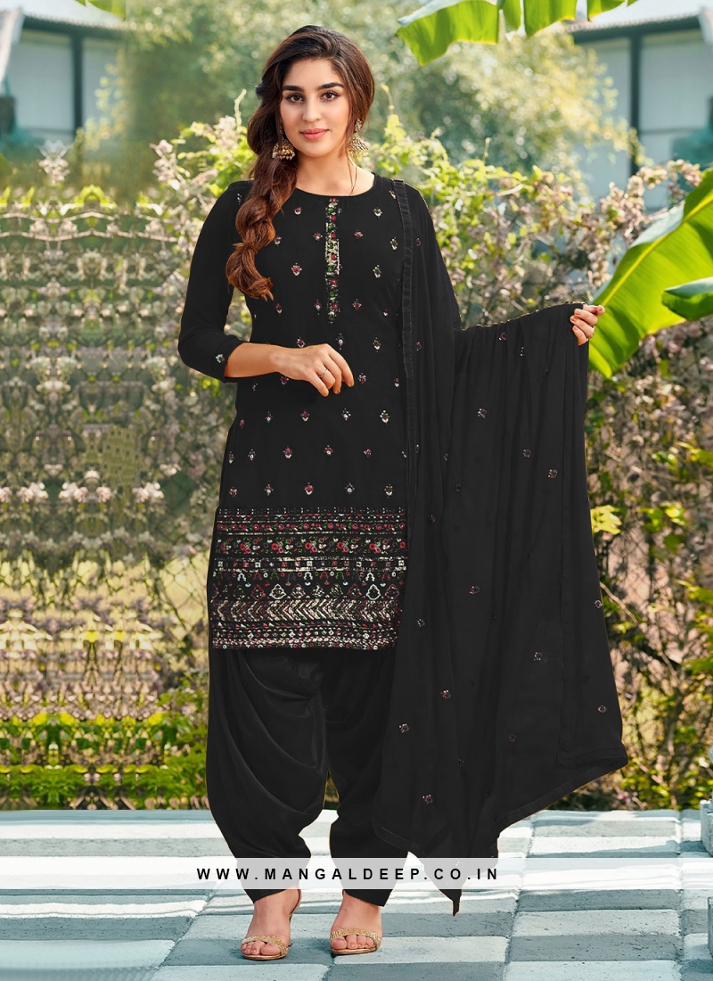 Georgette Embroidered Trendy Salwar Suit in Black