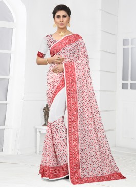 Georgette Embroidered Trendy Saree in White