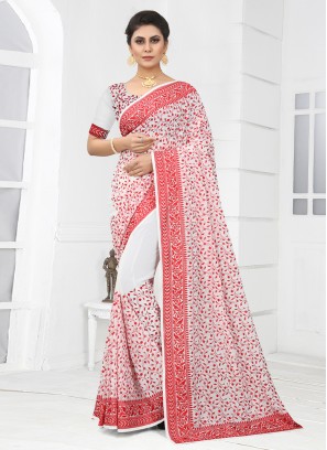 Georgette Embroidered Trendy Saree in White