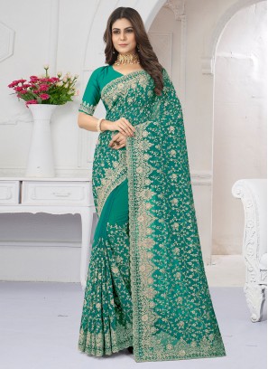 Georgette Firozi Diamond Trendy Saree