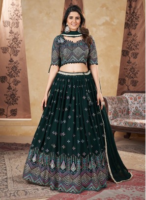 Georgette Foil Print Green Designer Lehenga Choli