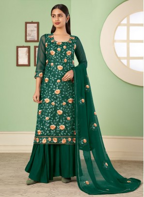 Georgette Green Embroidered Palazzo Salwar Suit