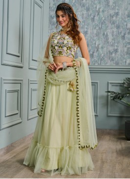 Georgette Green Embroidered Readymade Lehenga Choli