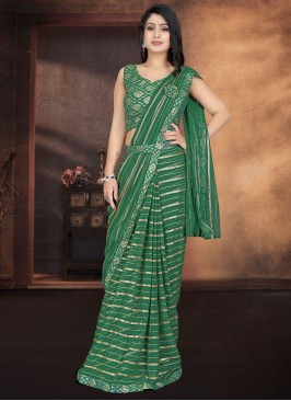 Georgette Jacquard Work Classic Saree in Green