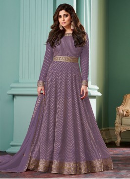 Georgette Lavender Embroidered Long Length Trendy Salwar Suit