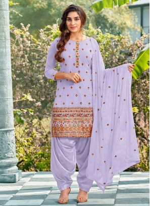 Georgette Lavender Embroidered Patiala Salwar Suit