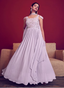 Georgette Lavender Embroidered Trendy Gown