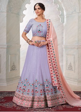 Georgette Lavender Thread Work Lehenga Choli