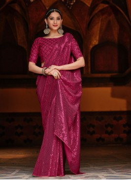 Georgette Magenta Sequins Trendy Saree