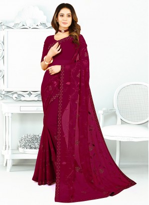 Georgette Magenta Zari Saree