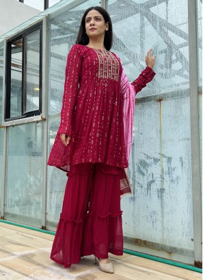 Georgette Maroon Palazzo Salwar Suit