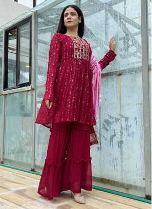 Georgette Maroon Palazzo Salwar Suit