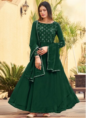 Georgette Mirror Green Floor Length Salwar Kameez