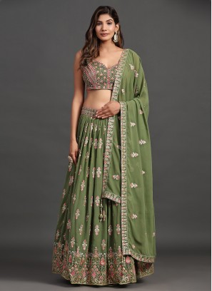 Georgette Mirror Green Readymade Lehenga Choli