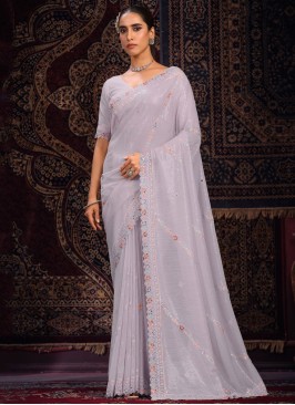 Georgette Mirror Lavender Trendy Saree
