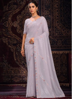 Georgette Mirror Lavender Trendy Saree