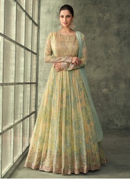 Georgette Multi Colour Embroidered Floor Length Gown