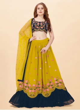 Georgette Mustard Embroidered Readymade Lehenga Choli