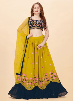 Georgette Mustard Embroidered Readymade Lehenga Choli