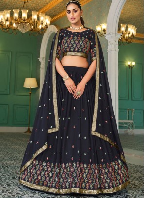 Georgette Navy Blue A Line Lehenga Choli