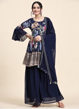 Georgette Navy Blue Designer Salwar Kameez