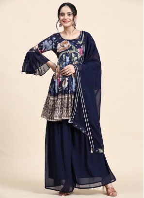 Georgette Navy Blue Designer Salwar Kameez