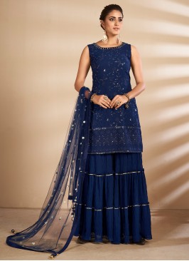 Georgette Navy Blue Thread Designer Palazzo Salwar Suit