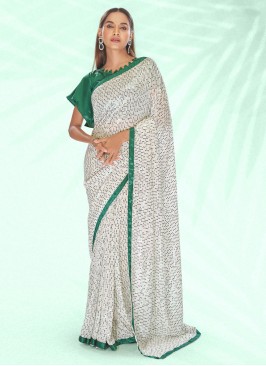 Georgette Off White Contemporary Saree