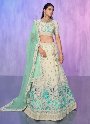 Georgette Off White Designer Lehenga Choli