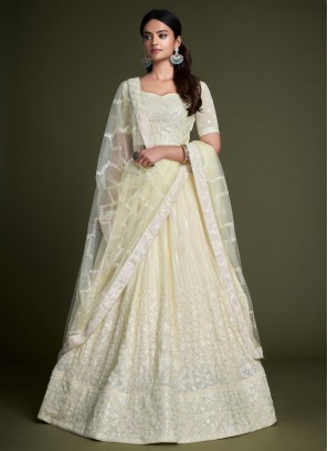 Georgette Off White Embroidered Lehenga Choli