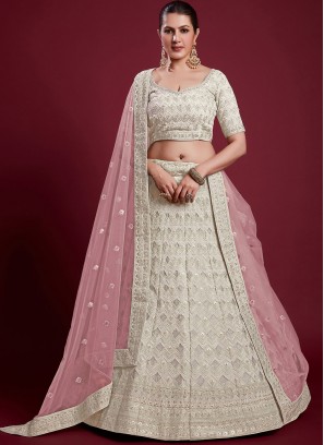 Georgette Off White Gota Work Long Choli Lehenga