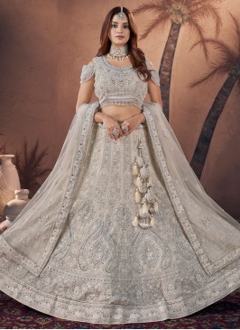 Georgette Off White Thread Work Lehenga Choli