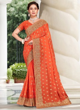 Georgette Orange Contemporary Saree