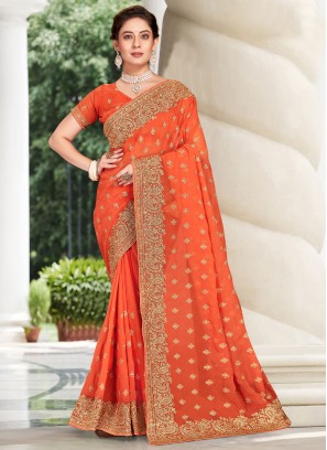 Georgette Orange Contemporary Saree