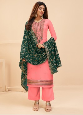Georgette Pakistani Straight Salwar Kameez in Pink