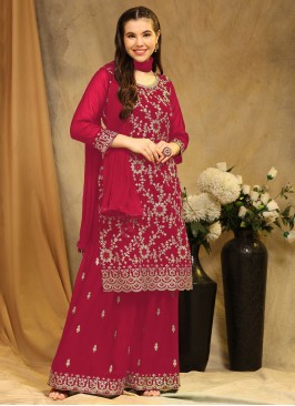 Georgette Palazzo Salwar Suit in Red