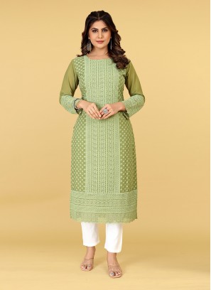 Georgette Party Wear Kurti in Green