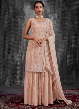 Georgette Peach Thread Designer Salwar Kameez