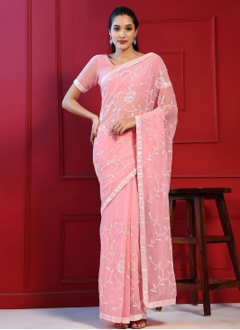 Georgette Pink Contemporary Saree