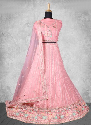 Georgette Pink Designer Lehenga Saree