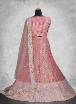Georgette Pink Embroidered Trendy Lehenga Choli